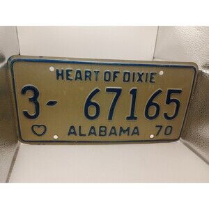 Vintage Alabama Heart Of Dixie license plate 1970 3-67165 Man Cave Deco